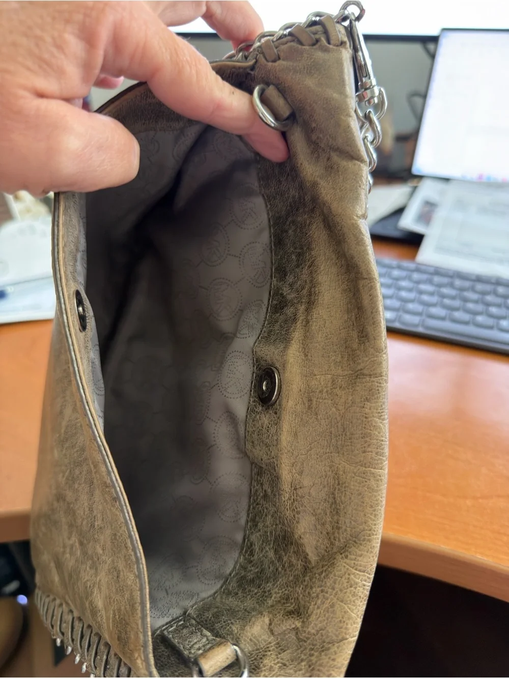 Michael Kors Distressed Leather Purse with Chain Trim